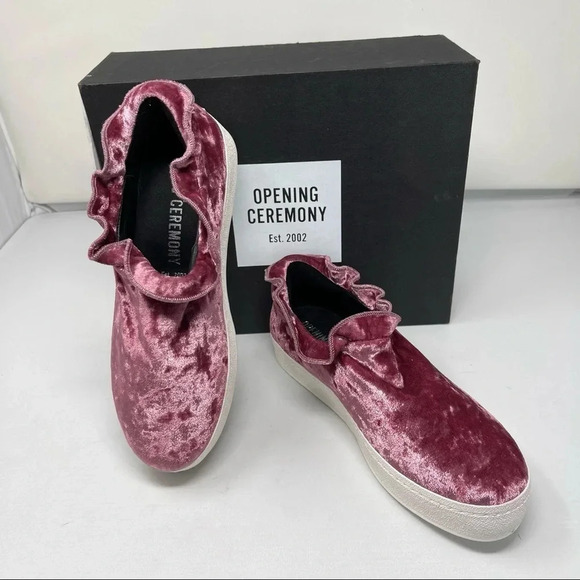 Opening Ceremony DiDi‎ Ruffle Ash Rose Platform Velvet Shoes Size 37 M New - Picture 2 of 12